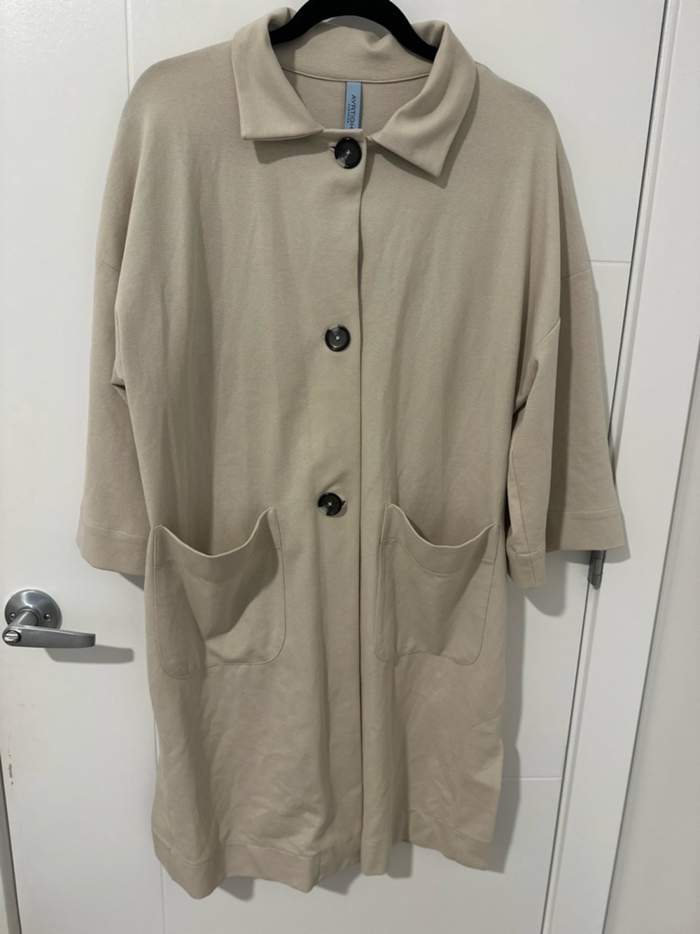 🇨🇦 AYRTIGHT Relaxed Small Beige Cotton Blend Oversized Coatigan Jacket Pockets